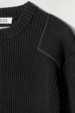 New COS SWETER Z MIESZANKI Z WEŁNĄ Z ŁATAMI Czarny