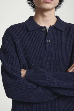 Best COS SWETER Z MIESZANKI ZE SKRĘCANEJ PRZĘDZY Z WEŁNĄ Granatowymelanż