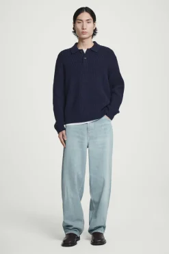 Best COS SWETER Z MIESZANKI ZE SKRĘCANEJ PRZĘDZY Z WEŁNĄ Granatowymelanż