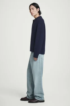Best COS SWETER Z MIESZANKI ZE SKRĘCANEJ PRZĘDZY Z WEŁNĄ Granatowymelanż