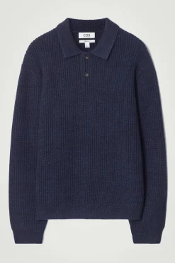 Best COS SWETER Z MIESZANKI ZE SKRĘCANEJ PRZĘDZY Z WEŁNĄ Granatowymelanż