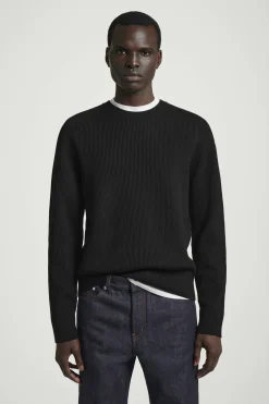 Best COS SWETER Z PRĄŻKOWANEJ DZIANINY Z WEŁNĄ MERYNOSOWĄ Czarny