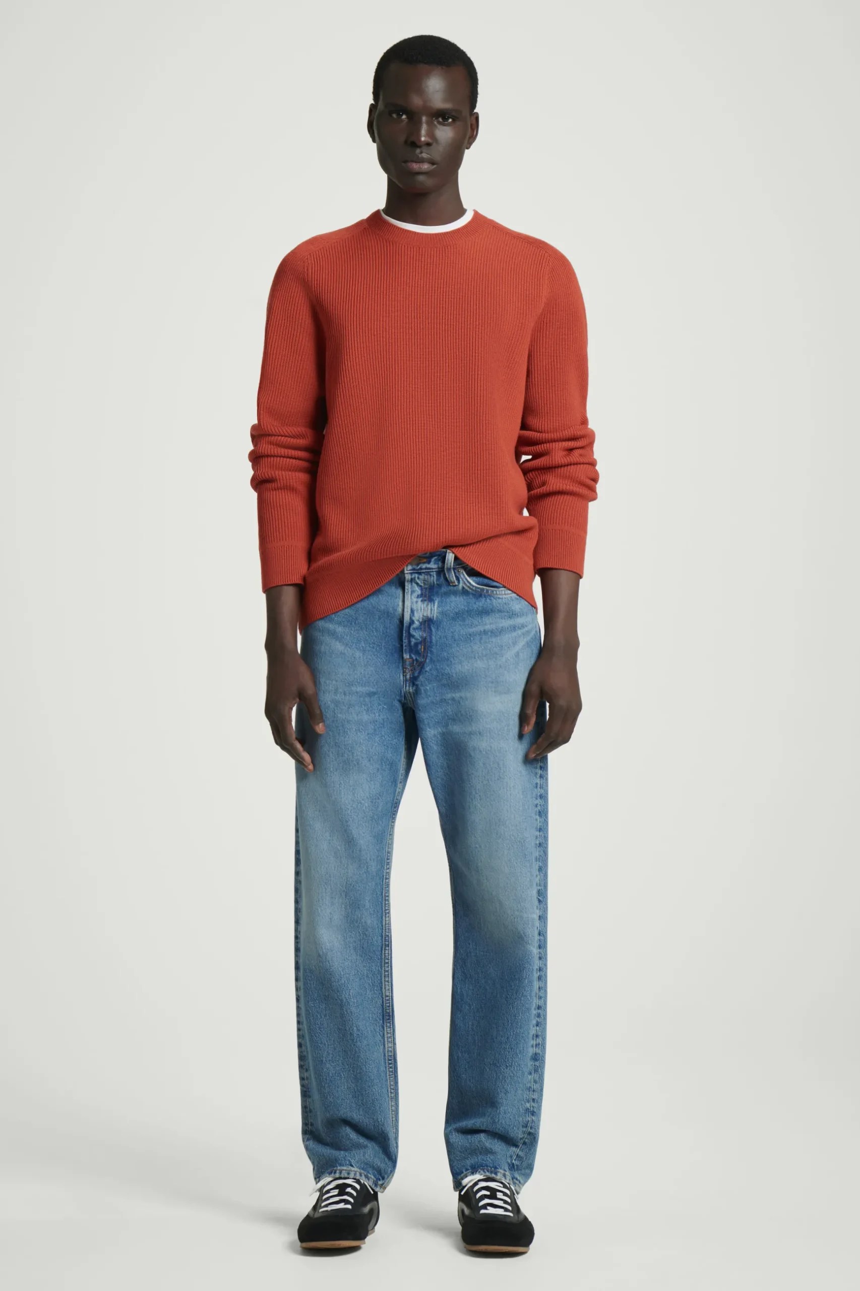Discount COS SWETER Z PRĄŻKOWANEJ DZIANINY Z WEŁNĄ MERYNOSOWĄ Pomarańczowy