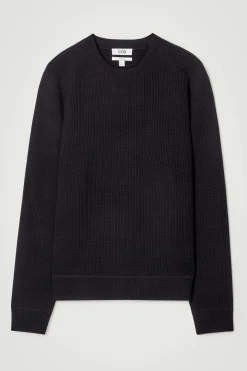 Best COS SWETER Z PRĄŻKOWANEJ DZIANINY Z WEŁNĄ MERYNOSOWĄ Czarny