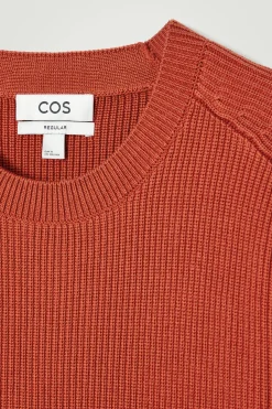 Discount COS SWETER Z PRĄŻKOWANEJ DZIANINY Z WEŁNĄ MERYNOSOWĄ Pomarańczowy