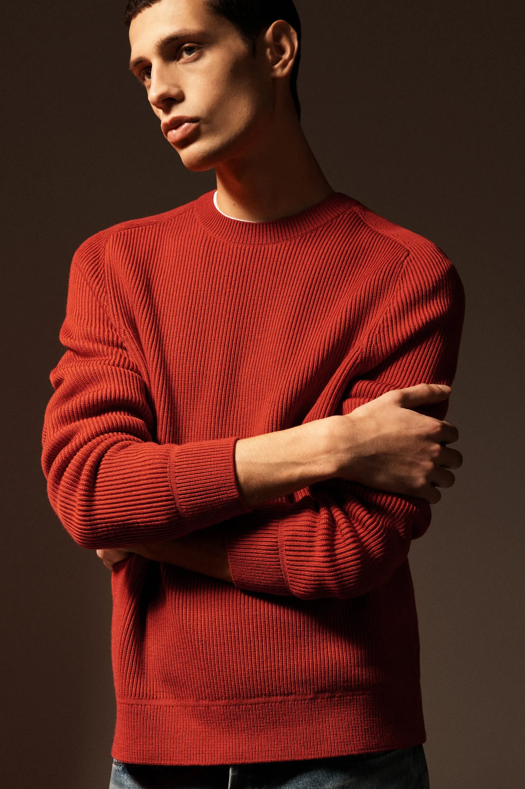 Discount COS SWETER Z PRĄŻKOWANEJ DZIANINY Z WEŁNĄ MERYNOSOWĄ Pomarańczowy