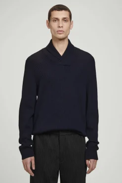Clearance COS SWETER Z WEŁNĄ MERYNOSOWĄ Z SZALOWYM KOŁNIERZEM Granatowy