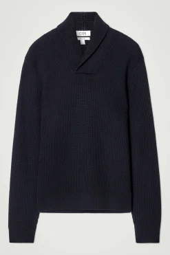 Clearance COS SWETER Z WEŁNĄ MERYNOSOWĄ Z SZALOWYM KOŁNIERZEM Granatowy