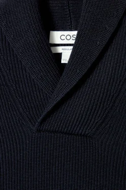 Clearance COS SWETER Z WEŁNĄ MERYNOSOWĄ Z SZALOWYM KOŁNIERZEM Granatowy