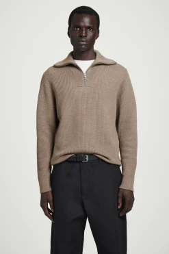 Hot COS SWETER Z WEŁNY I BAWEŁNY Z KRÓTKIM SUWAKIEM Beżowy