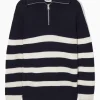 Fashion COS SWETER Z WEŁNY I BAWEŁNY Z KRÓTKIM SUWAKIEM Granatowy