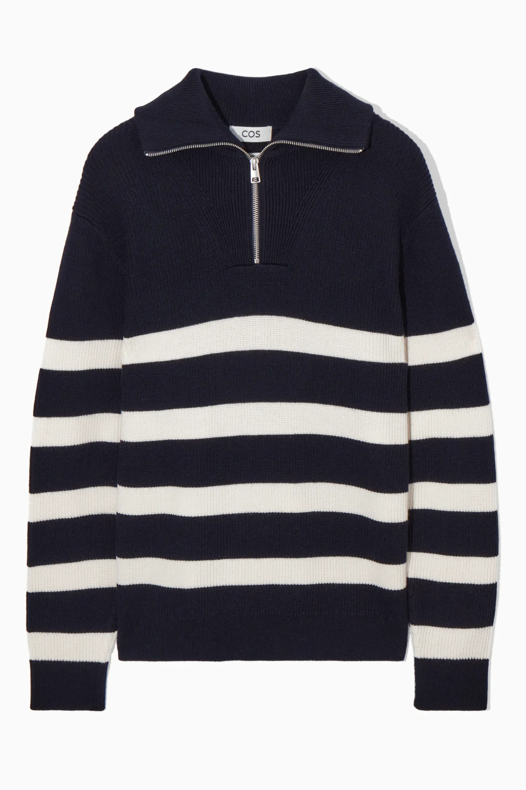 Fashion COS SWETER Z WEŁNY I BAWEŁNY Z KRÓTKIM SUWAKIEM Granatowy