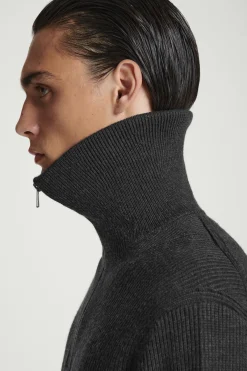 Sale COS SWETER Z WEŁNY I BAWEŁNY Z KRÓTKIM SUWAKIEM Ciemnoszary