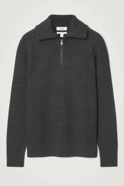 Sale COS SWETER Z WEŁNY I BAWEŁNY Z KRÓTKIM SUWAKIEM Ciemnoszary