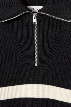 Fashion COS SWETER Z WEŁNY I BAWEŁNY Z KRÓTKIM SUWAKIEM