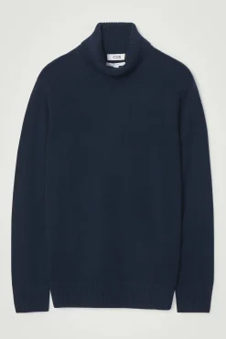 Clearance COS SWETER Z WEŁNY I KASZMIRU Z WYWIJANYM GOLFEM Granatowy