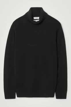 New COS SWETER Z WEŁNY I KASZMIRU Z WYWIJANYM GOLFEM Czarny