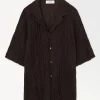 New COS THE CRINKLED WOOL RESORT SHIRT Darkbrown