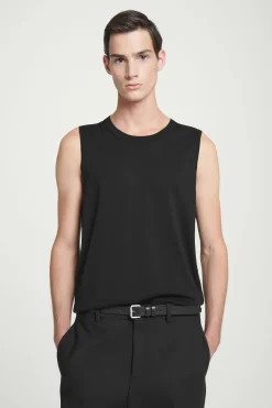 Sale COS TOP BEZ RĘKAWÓW Z JEDWABIEM – RELAXED FIT Czarny