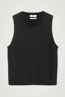 Sale COS TOP BEZ RĘKAWÓW Z JEDWABIEM – RELAXED FIT Czarny