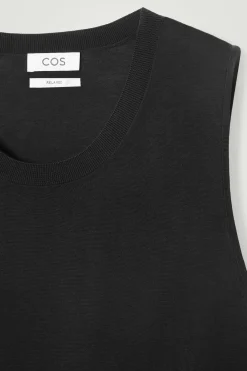 Sale COS TOP BEZ RĘKAWÓW Z JEDWABIEM – RELAXED FIT Czarny