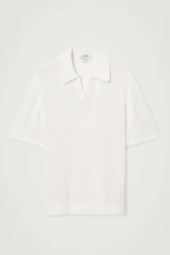 New COS TOP POLO Z DZIANINY O OTWARTYM SPLOCIE Złamanybiały