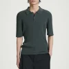 Fashion COS TOP POLO Z PRĄŻKOWANEJ DZIANINY – SLIM FIT Ciemnozielony