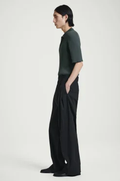 Fashion COS TOP POLO Z PRĄŻKOWANEJ DZIANINY – SLIM FIT Ciemnozielony