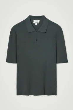 Fashion COS TOP POLO Z PRĄŻKOWANEJ DZIANINY – SLIM FIT Ciemnozielony