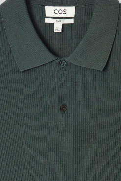 Fashion COS TOP POLO Z PRĄŻKOWANEJ DZIANINY – SLIM FIT Ciemnozielony