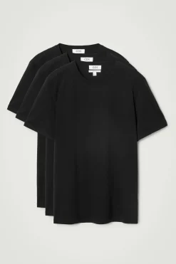Hot COS TRÓJPAK BAWEŁNIANYCH T-SHIRTÓW – REGULAR FIT Czarny