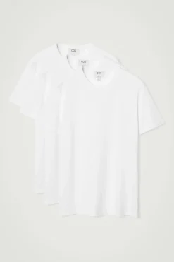 Fashion COS TRÓJPAK BAWEŁNIANYCH T-SHIRTÓW – REGULAR FIT Biały