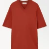 Fashion COS T-SHIRT Z CIENKIEJ DZIANINY Terracotta