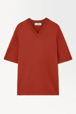 Fashion COS T-SHIRT Z CIENKIEJ DZIANINY Terracotta