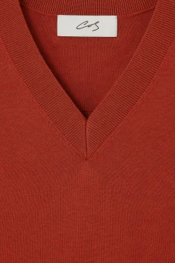 Fashion COS T-SHIRT Z CIENKIEJ DZIANINY Terracotta