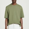 Fashion COS T-SHIRT Z DWUSTRONNEJ DZIANINY – RELAXED FIT Zielony