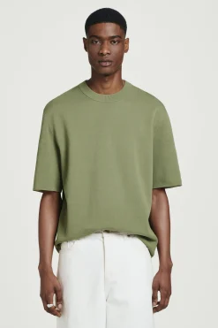 Fashion COS T-SHIRT Z DWUSTRONNEJ DZIANINY – RELAXED FIT Zielony