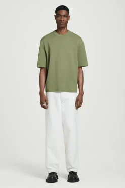 Fashion COS T-SHIRT Z DWUSTRONNEJ DZIANINY – RELAXED FIT Zielony