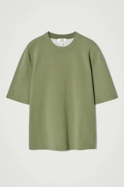 Fashion COS T-SHIRT Z DWUSTRONNEJ DZIANINY – RELAXED FIT Zielony