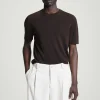 Fashion COS T-SHIRT Z DZIANINY Z JEDWABIEM – SLIM FIT Ciemnobrązowy