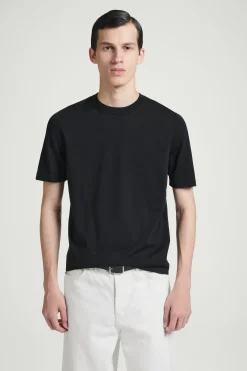 New COS T-SHIRT Z DZIANINY Z JEDWABIEM – SLIM FIT Czarny