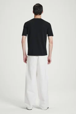 New COS T-SHIRT Z DZIANINY Z JEDWABIEM – SLIM FIT Czarny