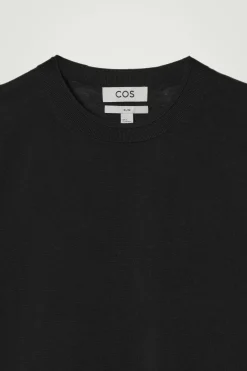New COS T-SHIRT Z DZIANINY Z JEDWABIEM – SLIM FIT Czarny