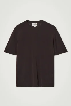 Fashion COS T-SHIRT Z DZIANINY Z JEDWABIEM – SLIM FIT Ciemnobrązowy