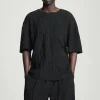 Discount COS T-SHIRT Z MARSZCZONEGO MATERIAŁU – OVERSIZED FIT Czarny