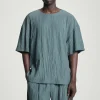 Clearance COS T-SHIRT Z MARSZCZONEGO MATERIAŁU – OVERSIZED FIT Niebieski