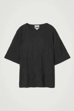 Discount COS T-SHIRT Z MARSZCZONEGO MATERIAŁU – OVERSIZED FIT Czarny