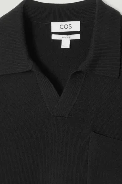 Online COS WEŁNIANA KOSZULKA POLO Z DŁUGIM RĘKAWEM Czarny